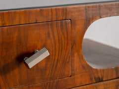 1930s Pair of Deco Bedside Tables in Wood, Glass & Metal