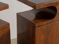 1930s Pair of Deco Bedside Tables in Wood, Glass & Metal