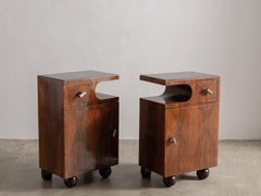 1930s Pair of Deco Bedside Tables in Wood, Glass & Metal
