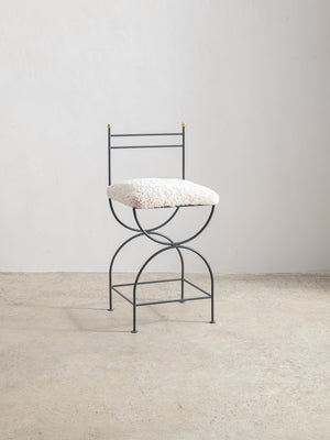 Soleil Stool with Back - Charcoal with Sheepskin