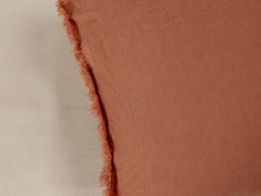 Embroidered Linen Lumbar Cushion, Clay