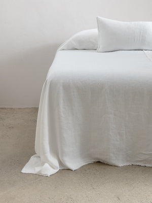 Embroidered Linen Bedspread, Chalk