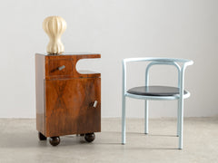 1930s Pair of Deco Bedside Tables in Wood, Glass & Metal