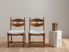 Mid Century Brutalist Dining Chair with Boucle Upholstery