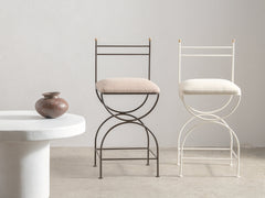 Soleil Stool with Back - Ivory with Sunfish Stripe