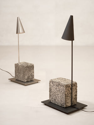 Conical Metal and Stone Lamp