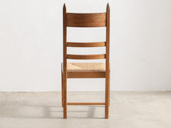 1950s Set of 8 French Oak & Rush Seat Dining Chairs