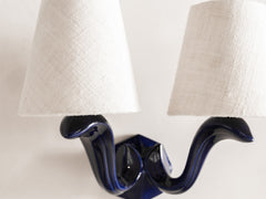Art Deco Curved Twin Arm Indigo Ceramic Wall Light