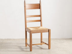 1950s Set of 8 French Oak & Rush Seat Dining Chairs