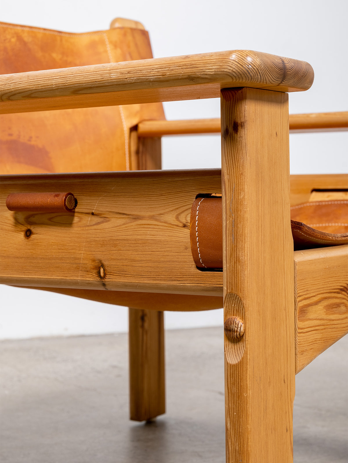 Danish Pine and Leather Mid-Century Armchairs
