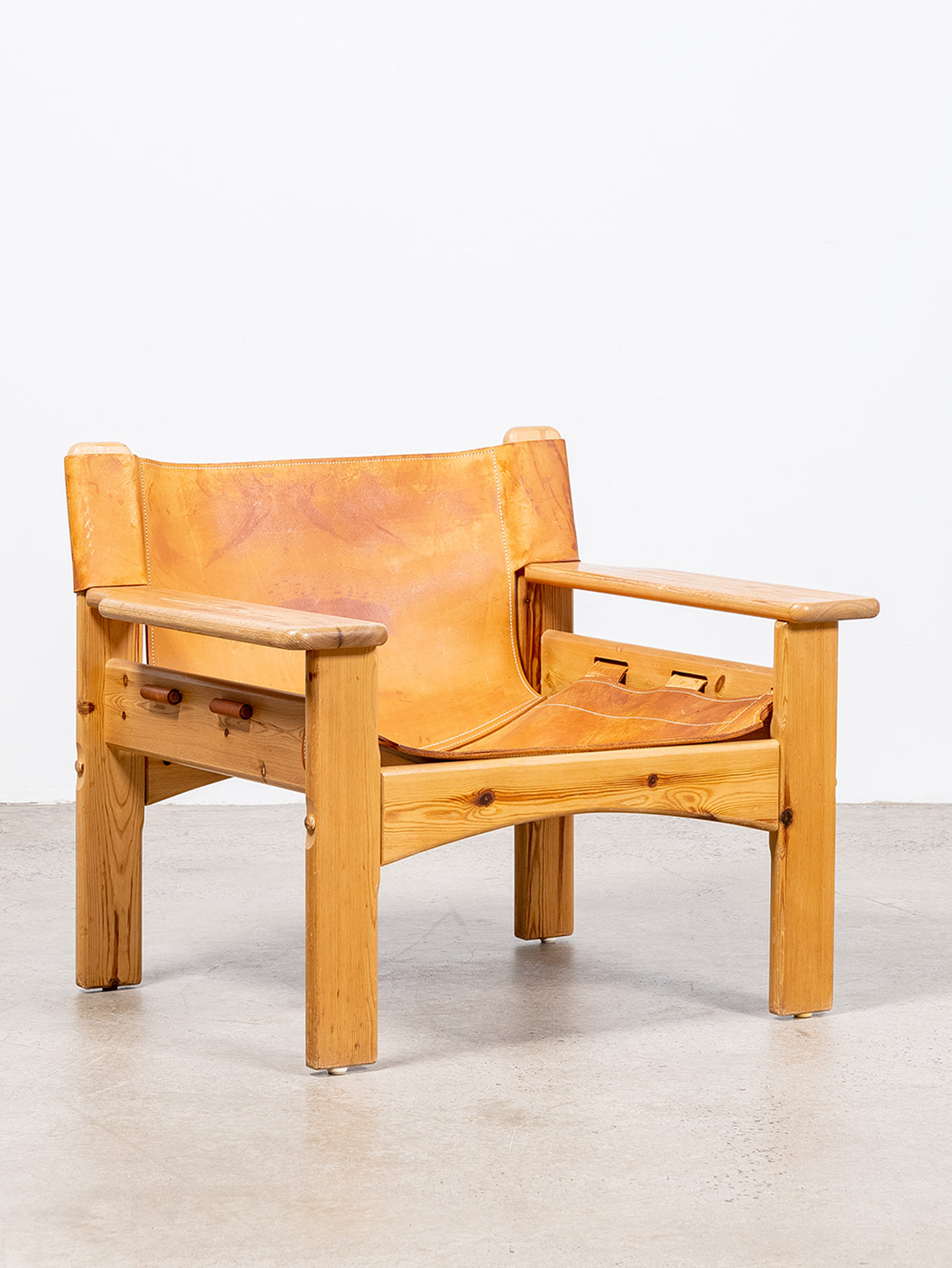 Danish Pine and Leather Mid-Century Armchairs