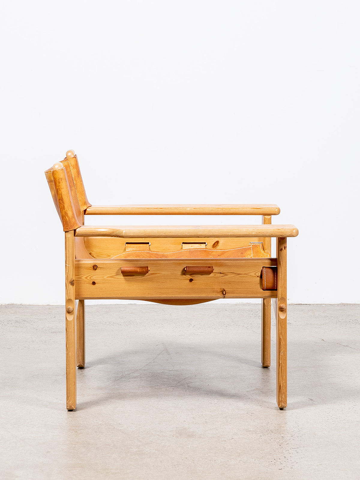 Danish Pine and Leather Mid-Century Armchairs