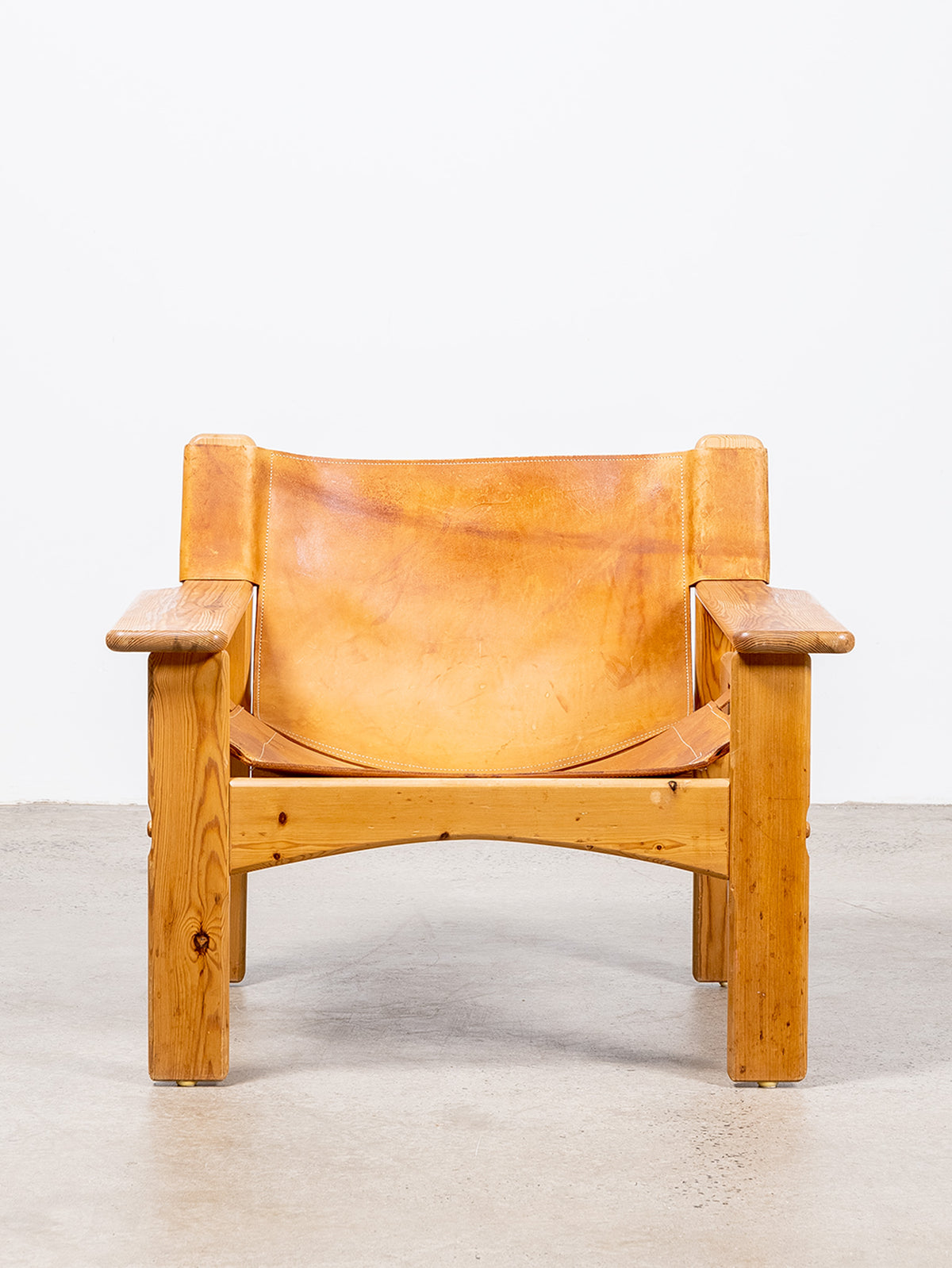 Danish Pine and Leather Mid-Century Armchairs