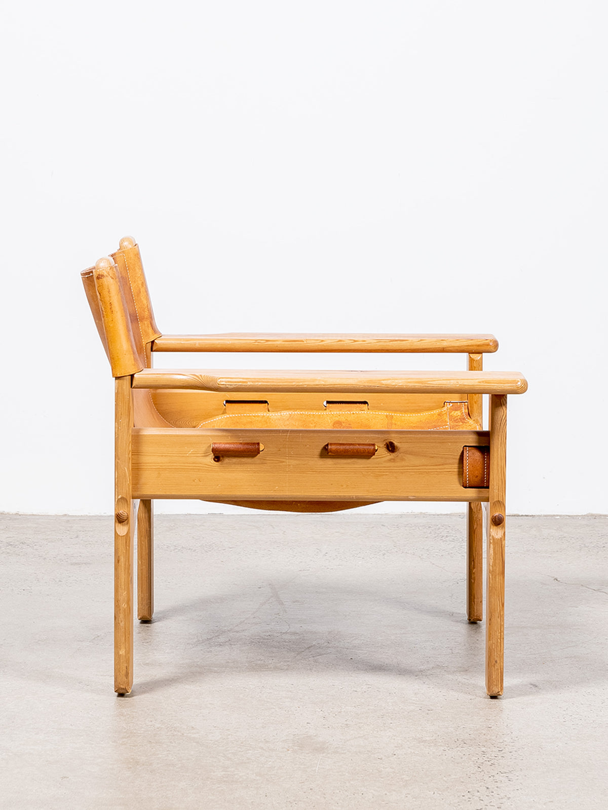 Danish Pine and Leather Mid-Century Armchairs