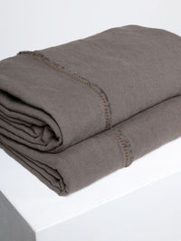 Embroidered Linen Bedspread, Cocoa
