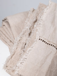 Embroidered Linen Bedspread, Ecru