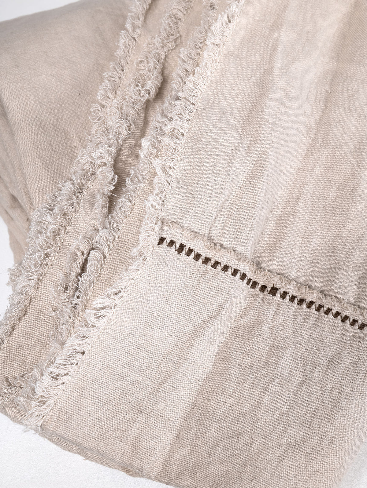 Embroidered Linen Bedspread, Ecru