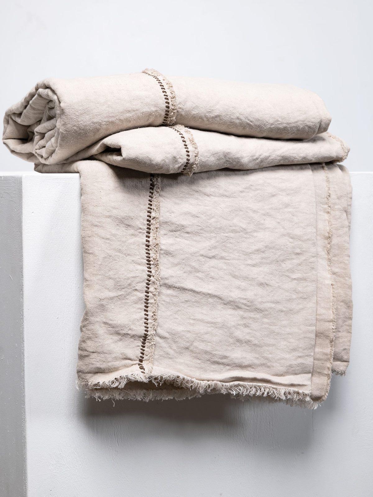 Embroidered Linen Bedspread, Ecru