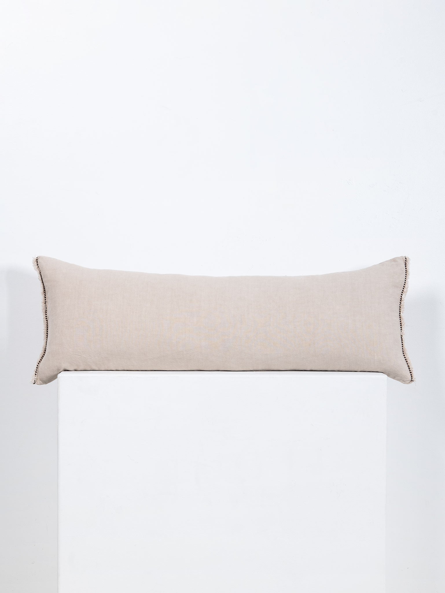 Embroidered Linen Lumbar Cushion, Ecru