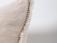 Embroidered Linen Lumbar Cushion, Ecru