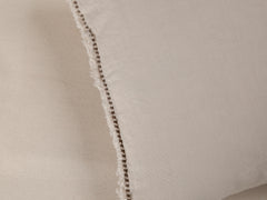 Embroidered Linen Lumbar Cushion, Ecru