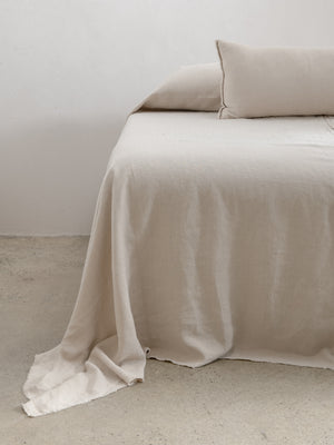 Embroidered Linen Bedspread, Ecru