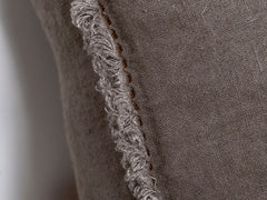 Embroidered Linen Lumbar Cushion, Cocoa