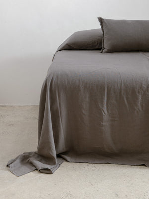 Embroidered Linen Bedspread, Cocoa