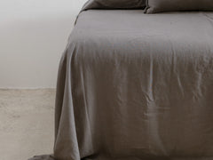 Embroidered Linen Bedspread, Cocoa