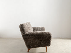 Mid-Century Danish Sofa with Sheepkin Upholstery