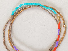 Red Purple Gold Turquoise Stack Bracelet