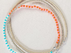 Turquoise White Silver Stack Bracelet