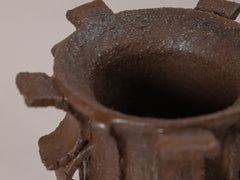 Rythme Vase 12 in Motar Stoneware with Marron Glaze
