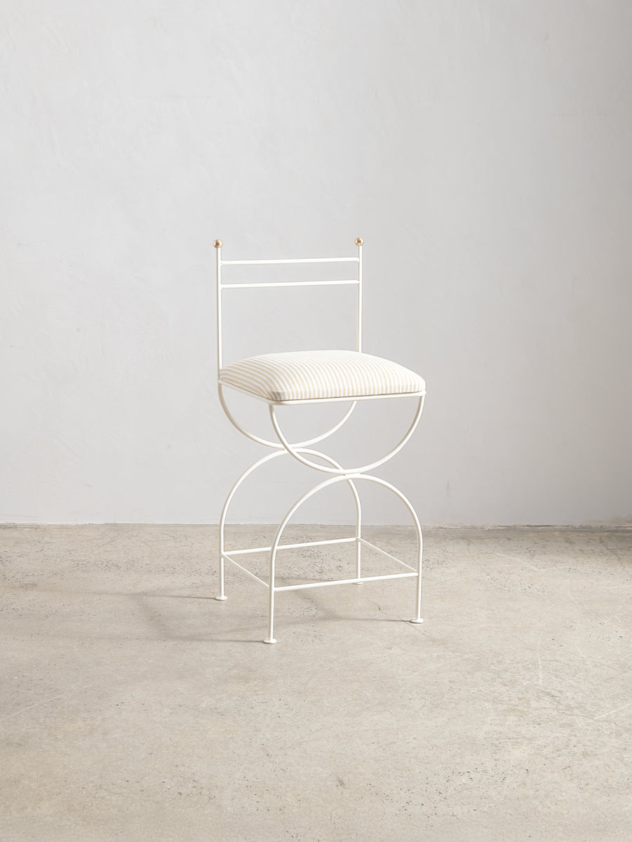Soleil Stool with Back, Ivory with Sunfish Stripe