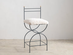 Soleil Stool with Back - Charcoal with Sheepskin