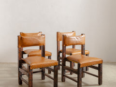 1970s Brutalist Timber & Leather Dining Chairs