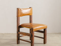 1970s Brutalist Timber & Leather Dining Chairs