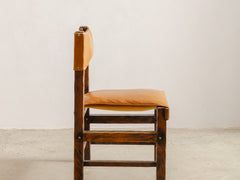 1970s Brutalist Timber & Leather Dining Chairs