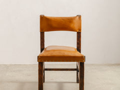 1970s Brutalist Timber & Leather Dining Chairs