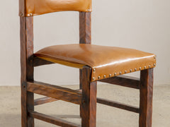 1970s Brutalist Timber & Leather Dining Chairs