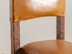 1970s Brutalist Timber & Leather Dining Chairs