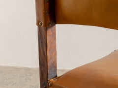 1970s Brutalist Timber & Leather Dining Chairs