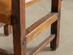 1970s Brutalist Timber & Leather Dining Chairs