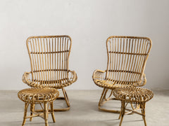 1960s Bamboo and Rattan Stool by Franco Albini