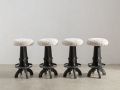 1950s Wooden Stool with Sheepskin Seat