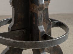 1950s Wooden Stool with Sheepskin Seat