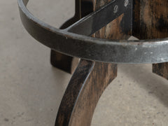 1950s Wooden Stool with Sheepskin Seat