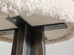 1950s Wooden Stool with Sheepskin Seat