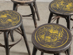 1960s Wooden Stool with Seahorse Motif