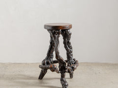 1970s Organic Brutalist Timber Stool 01